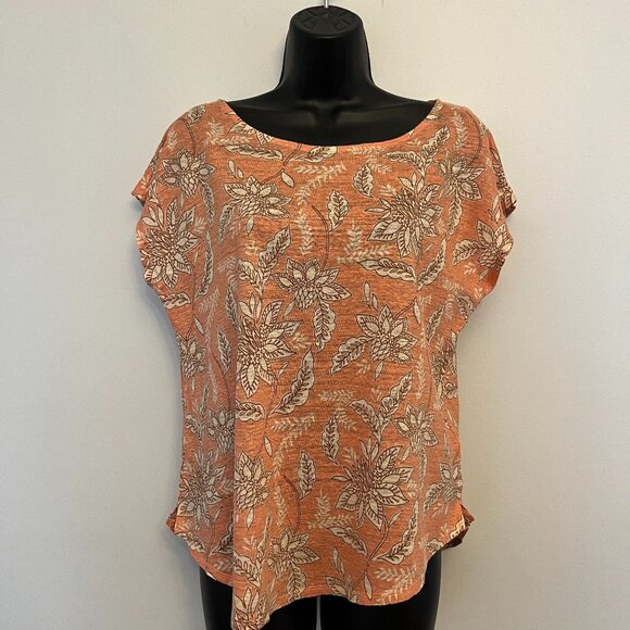 Rachel Zoe Peach Floral Linen Top, Size Large - Picture 1 of 7